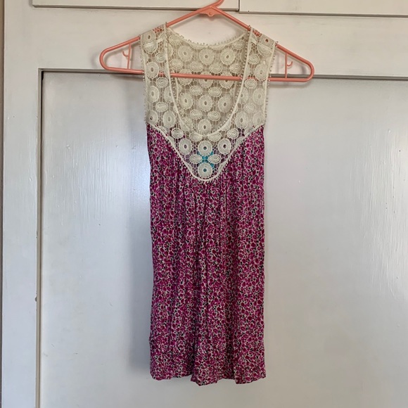 h.i.p. Tops - Floral Tank With Crochet Detailing